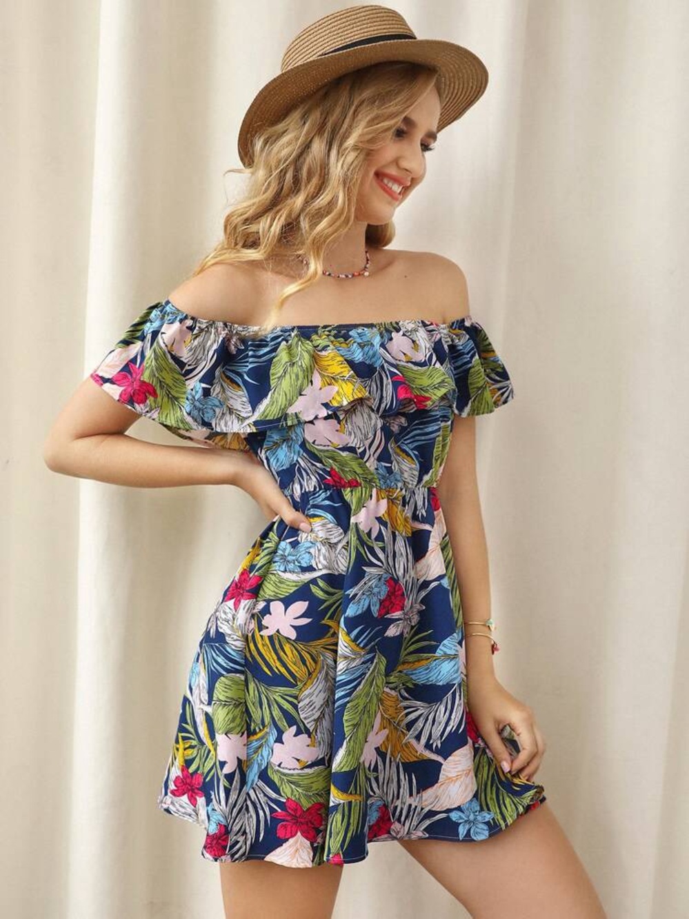 Shein Navy Blue Off The Shoulder Mini Dress
